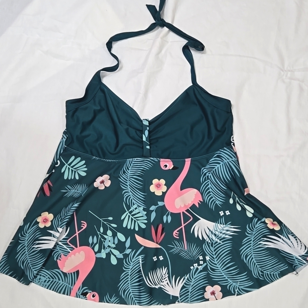 SEA GROVE Green Tropical Flamingo Print 2-Piece Swim Set Bottoms New, size XXL